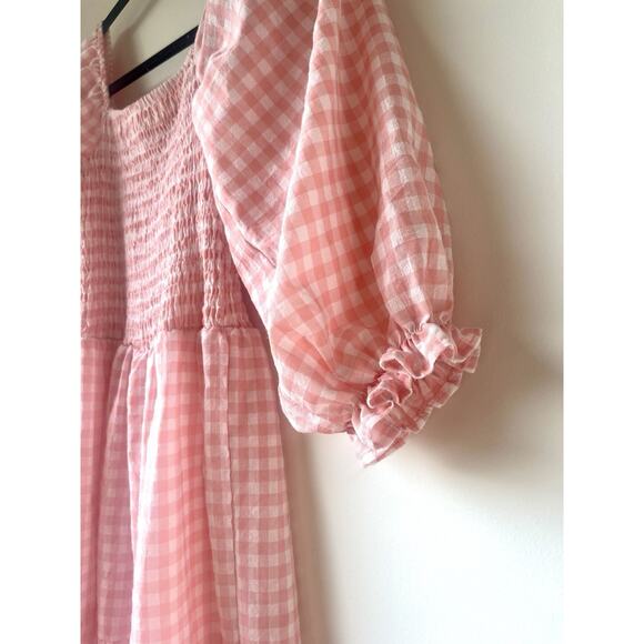 SHEIN Dress Pink Gingham Print Long Puff Sleeve Size Small - Picture 5 of 5